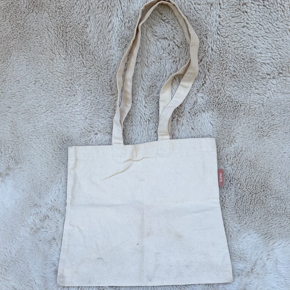 Give a Damn. Canvas Tote Bag in Cream with Dusty Rose Print